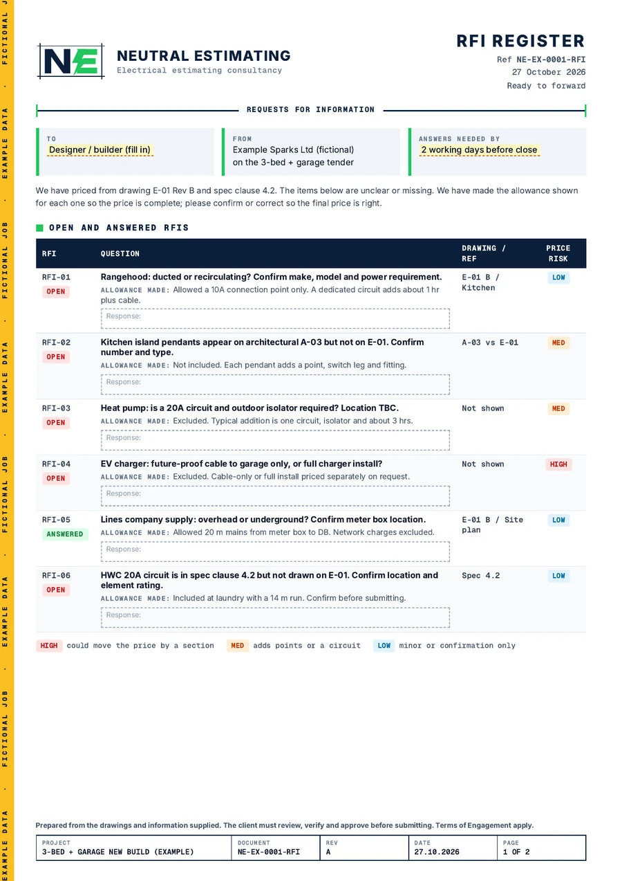 RFI and exclusions register example